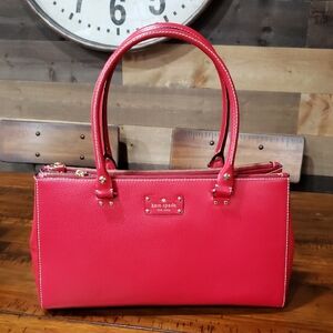 Large Kate Spade Red Satchel with Gold Accents